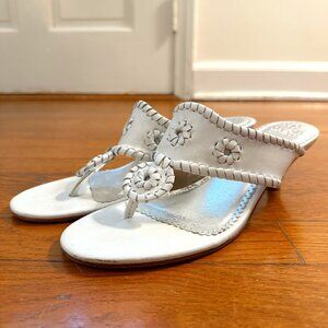 Jack Rogers White Leather Thong Sandals w Kitten Heel, Size 8